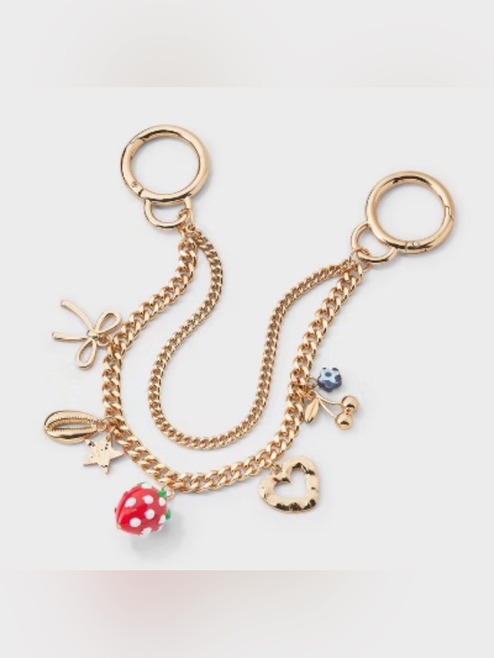 Handbags - Gold Charm bag Accessory with Red Strawberry 🍓 & Charm NWOT